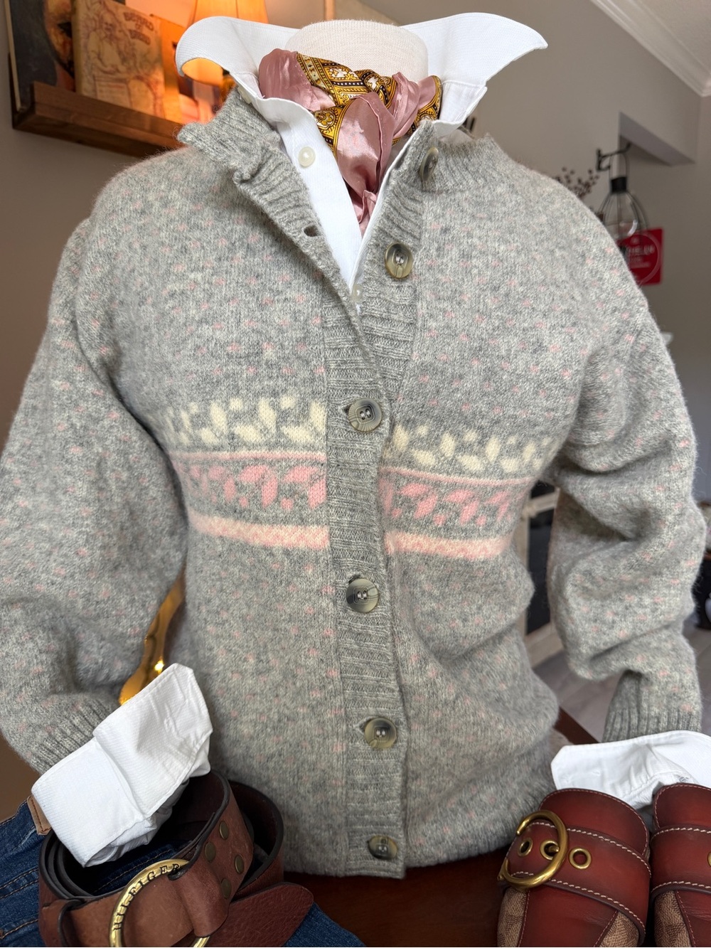 Avon Knit 100% Shetland Wool Cardigan Fair Isle Banff Canada S